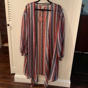 Grace & Anna Sheer Topper Kimono style XL/2XL in red and blue pattern